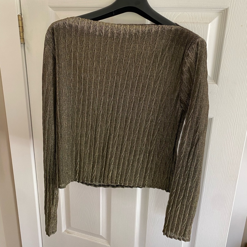 Topshop Gold Metallic Long Sleeve Mesh Top